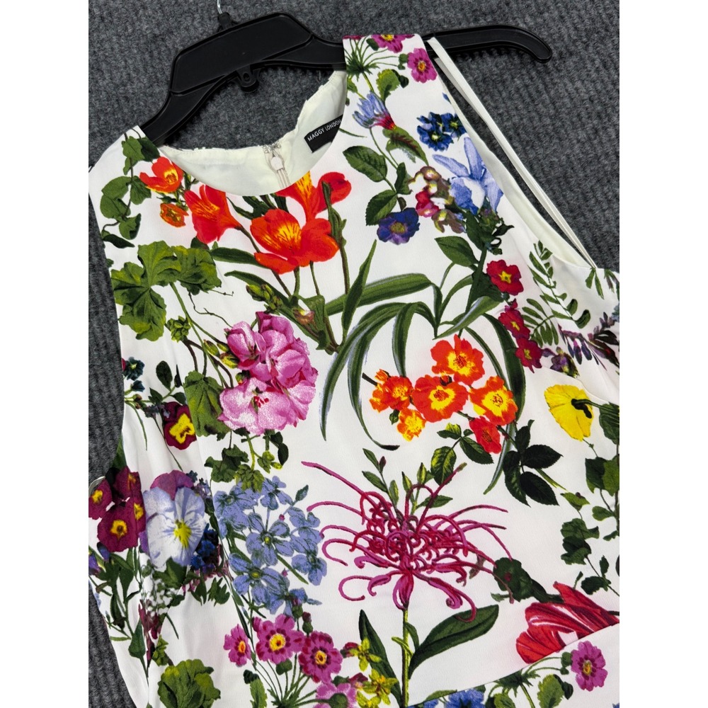 Maggy London Floral Midi Dress Womens 16 White NWT Handkerchief Hem Sleeveless